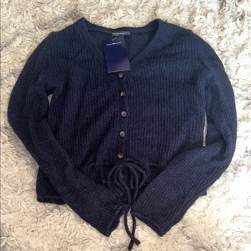 NWT Brandy Melville Button Up Long Sleeve Sweater Navy One Size John Galt